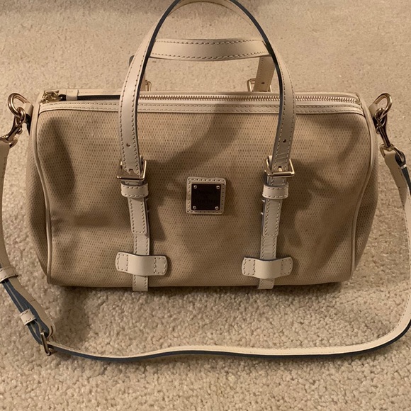 Dooney & Bourke Handbags - Dooney & Bourke Cream/Tan Panama Barrel Bag With Adjustable Crossbody Strap NWOT
